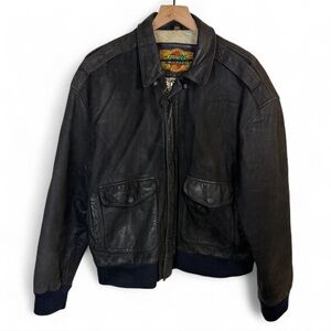 Vintage G-III Global Identity Leather Black Bomber Jacket Men Size M Biker Moto